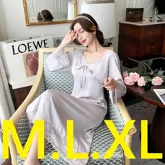 【52-2】紫Uネック・ナイトウェアルームウェア・ネグリジェ ・M・L・XL