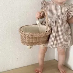 ブラウンチェック フリル付きドレスセット