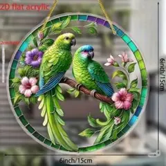 オウムさんと花 アクリル看板271　サンキャッチャー 15cm　インテリア