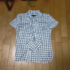 ボウタイ 白黒チェック 半袖シャツ Mサイズ