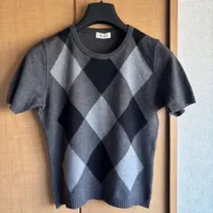 美品　ノーリーズ　アーガイル柄　半袖セーター　カシミヤ5%混