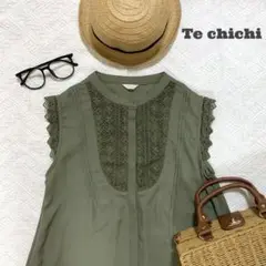 Te chichi オリーブ グリーン ノースリーブシャツ 刺繍 レース