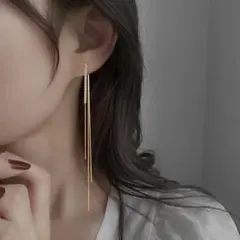 S925　アクセサリー　ピアス　ゴールド　ロング　シンプル　ストーン　チェーン