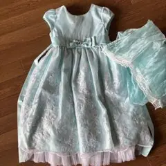 水色 フローラル刺繍ドレス　ショール