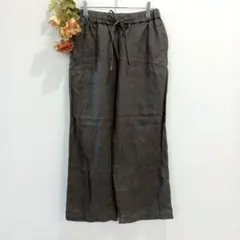 ★無印良品★リネン ワイドパンツ【L】 麻 ウエストゴム カジュアル カーキ