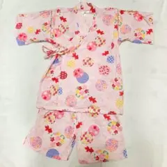 【美品】甚平★ピンク 花柄 サイズ110cm 上下セット