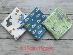 ダブルガーゼ＊ハンカチ＊ハンドメイド　海　3枚セット