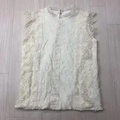ノースリーブ メッシュ 刺繍 レース ブラウス カットソー M
