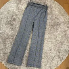 Ray BEAMS チェック　ブラック×ブルー　ウエストゴム　ストレートパンツ