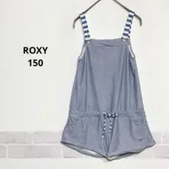 ロキシー ビーチ サロペット ブルーグレー ストライプ肩紐 刺繡入り i166