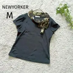 ☆ニューヨーカー　ドッキング　Tシャツ　スカーフ風　シフォン　M　黒 3951