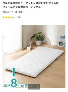 ニトリ　抗菌防臭　マットレスなしでも使えるボリューム防ダニ敷布団　シングル