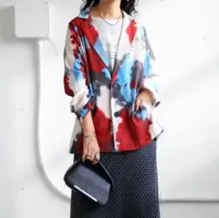 アンティカ antiqua 水彩柄ジャケット レッド