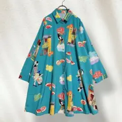 a1963 オーバーサイズ ビックサイズ 長袖 シャツ チュニック エメラルド