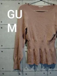 GU ジーユー ギャザーウエストニット トップス ニット M サーモンピンク