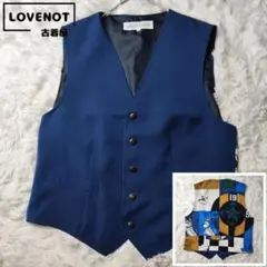 【美品　グリーンクラブ　ベスト　バックプリント　刺繍　アニマル　ブルー　XL位】