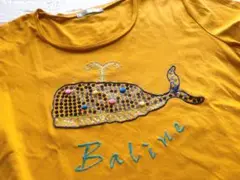 EGLANTINE くじら　スパンコール　刺繍　半袖Tシャツ　マスタード