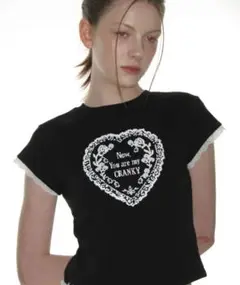 crank Lace Heart Print Top_Black