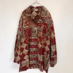 アデンダ　昭和レトロ　総柄 長袖シャツ　パターン柄