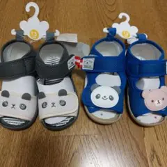 パンダとクマのベビーサンダル 13cm　2個セット