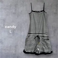 candy｜新品未使用ボーダールームウェア キャミロンパースLサイズ a0514