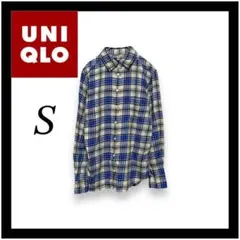 【UNIQLO】ユニクロ チェックシャツ 長袖 コットン S カジュアル ブルー