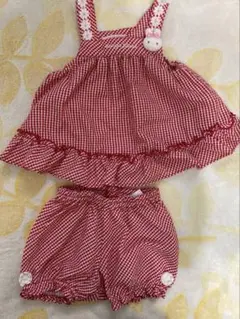 mezzo piano 80上下セット　赤ギンガムチェック