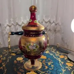 ベネチアングラス　グリーン金彩 キャンディーポット　蓋付き 小物入れ イタリア ヴェネツィアングラス キャンディポット ヴェネチアン