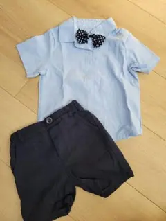 フォーマル服セット 青シャツ ネイビーパンツ 80サイズ