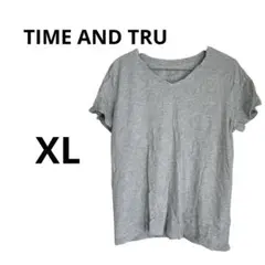 【TIME AND TRU 】　グレー Vネック 半袖 T シャツ XL