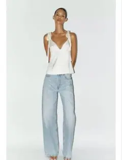 ZARA サテンリボン付きトップス Sサイズ