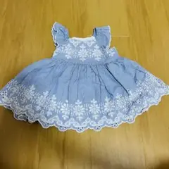 青と白のチェック柄ワンピースとパンツセット