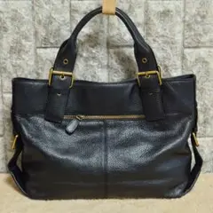 GAGGIO ブラックレザー バッグ ショルダー可 A4サイズ収納可