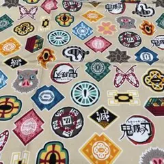 鬼滅の刃 モチーフ柄 オックス 生地 はぎれ ベージュ 公式
