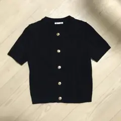 GU ケーブルメタルボタンカーディガン(半袖)ネイビー 半袖ニット Sサイズ