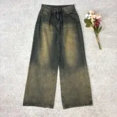 デイジー　ワイドレッグデニム　フェード加工　ジーンズ　ヴィンテージ加工　L