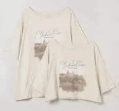 ジーナシス　landscape ボートネック　プリントtee アイボリー　M