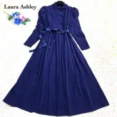 美品✨ ローラアシュレイ ロングフレアーワンピース くるみボタン♡ダブル 紺 M