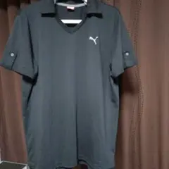 Puma 黒 Vネックシャツ ボタン付き