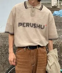 Perushu メッシュ 半袖ポロシャツ ベージュ　メンズ　レディース