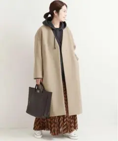 IENA MANTECOノーカラーコート ベージュ