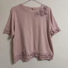 feel kyoto フラワーモチーフ 半袖トップス ピンク
