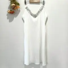 ★lapisラピス★ビジューキャミワンピース【XL】シンプル ビーズ ホワイト