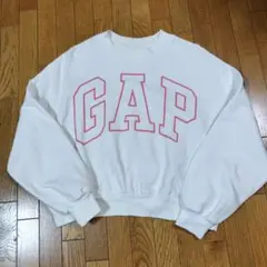 GAP ★ホワイト クルーネック トレーナー M　ピンクデカロゴ