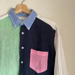 Beaver クレイジーパターンシャツ リネン ボタンダウン マルチカラー M