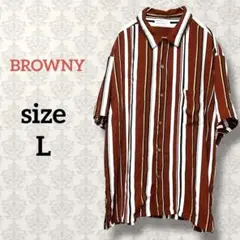 ブラウニー【L】マルチストライプシャツ 半袖 カジュアル ゆったり BROWNY