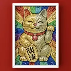 運気を呼ぶ招き猫　額縁付き　健康運、金運を開運するインテリア絵画グラフィック