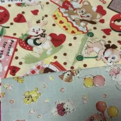 松山敦子　生地 レトロ 猫　犬　うさぎ　象 ひよこ 2種類