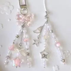 85.ビーズキーホルダー　ピンク