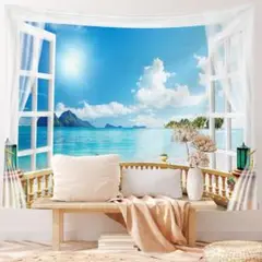 タペストリー 壁飾り 壁掛け装飾布 バルコニーと島々の絵柄 150ｘ130cm